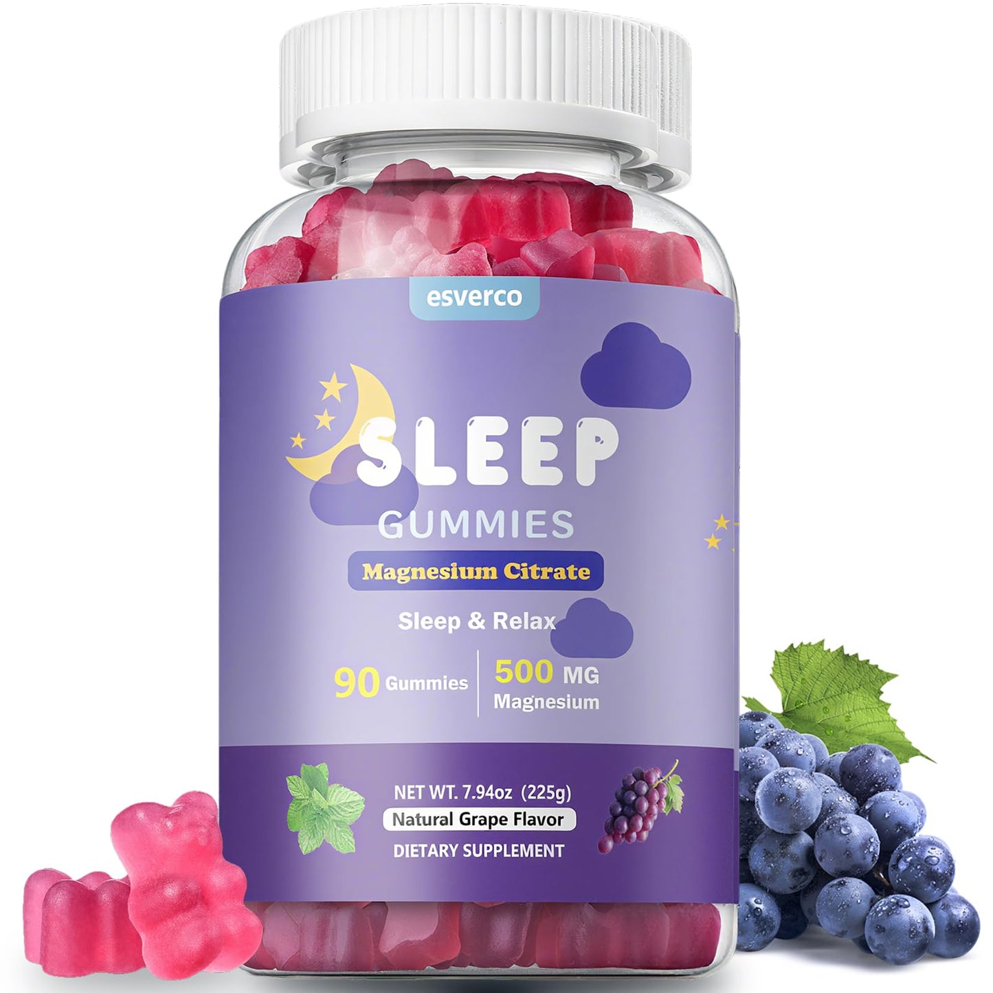 esverco Magnesium Gummies 500mg Magnesium Citrate Deep Sleep, Gummy, 90 Count