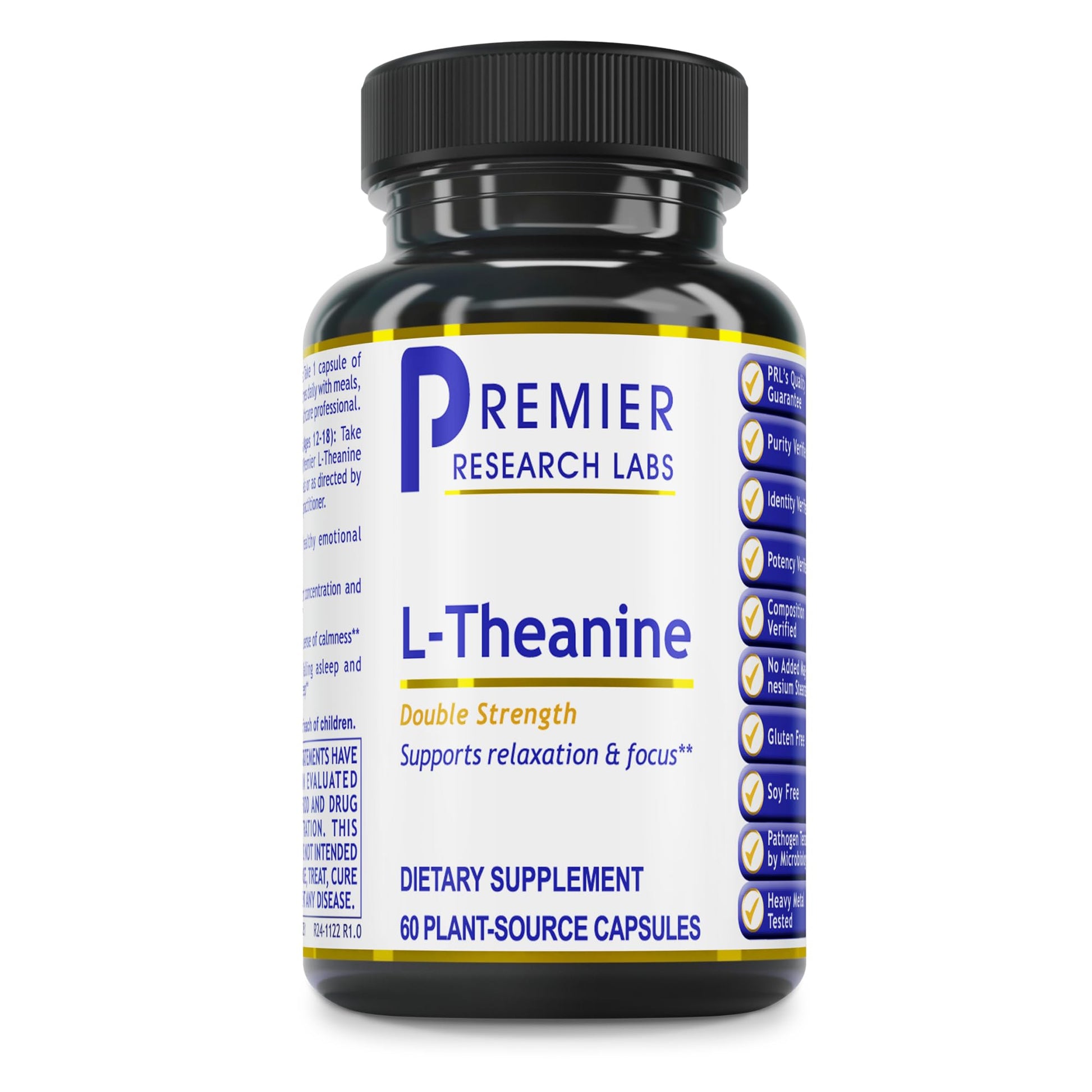Premier Research Labs L-Theanine Double Strength Pure L-Theanine Supplement 200mg, 60 Capsules