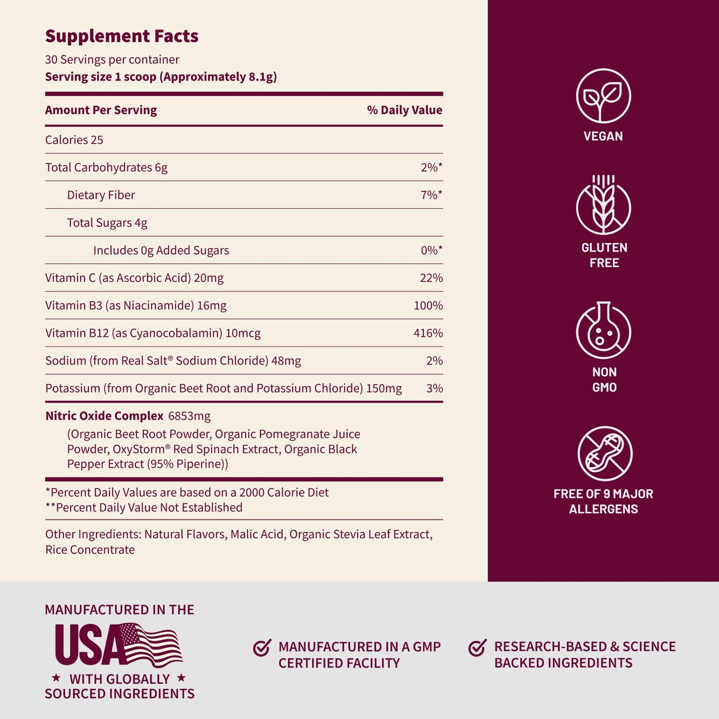 Snap Supplements USDA Organic Beet Root Powder Nitric Oxide Supplements, Mixed Berry, Powder, 8.8 oz