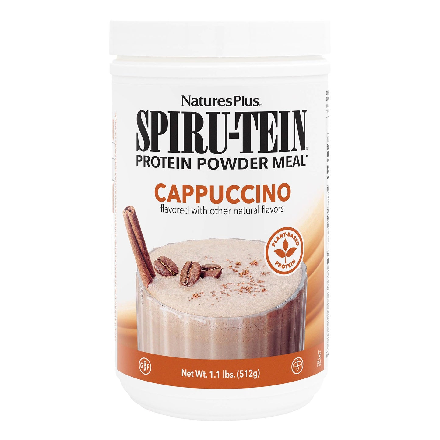 NaturesPlus SPIRU-TEIN Cappuccino Plant-Based Protein Powder, 1.1 lb, 16 Servings