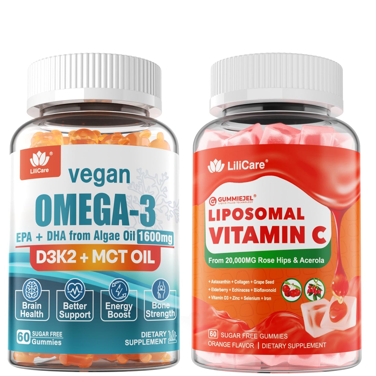 LILICARE Liposomal Vitamin C 1000mg & Vegan Omega3 Gummies 1280mg, 180 Gummies