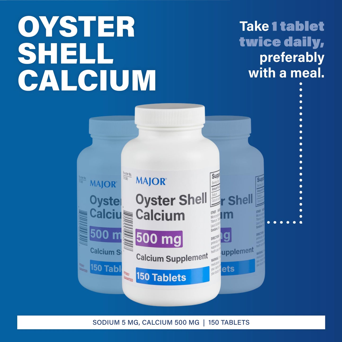 MAJOR Oyster Shell Calcium 500 mg Calcium Supplement Tablets, 150 Tablets