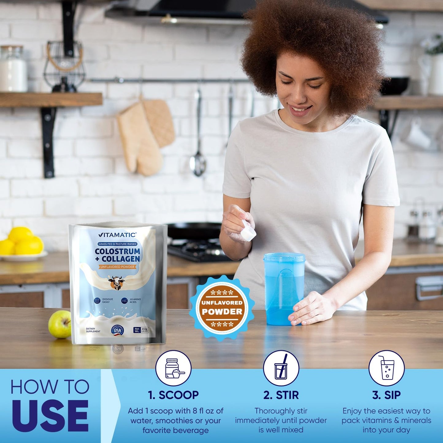 Vitamatic Bovine Colostrum + Collagen Powder 16 oz
