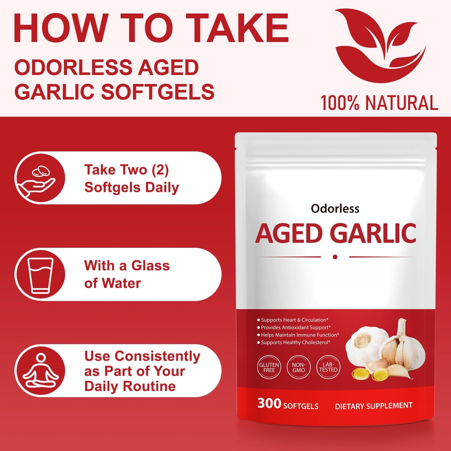 KITNOBLIS Aged Garlic Extract Capsules, 300 Capsules