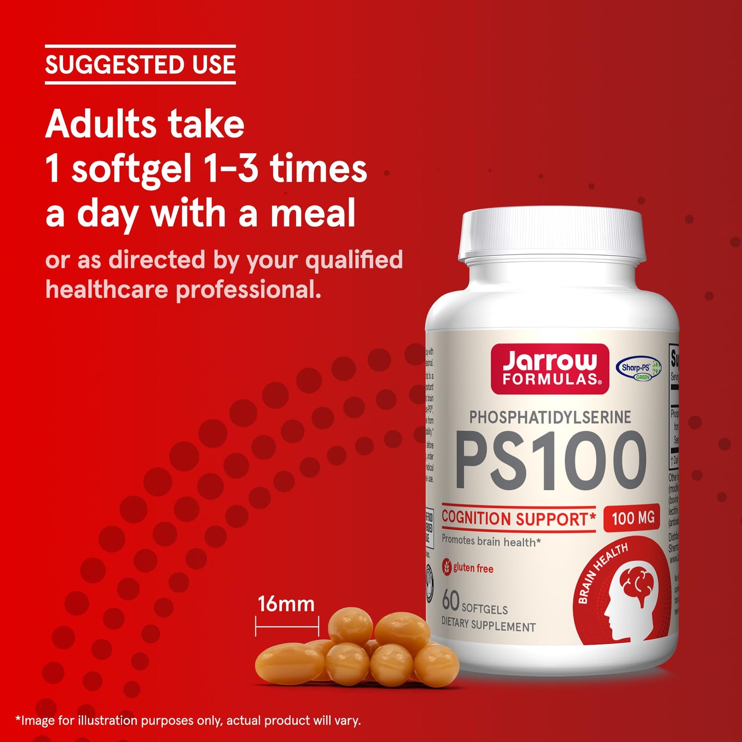 Jarrow Formulas PS100 Phosphatidylserine 100 mg Dietary Supplement for Brain Health and Cognition Support Softgels 720