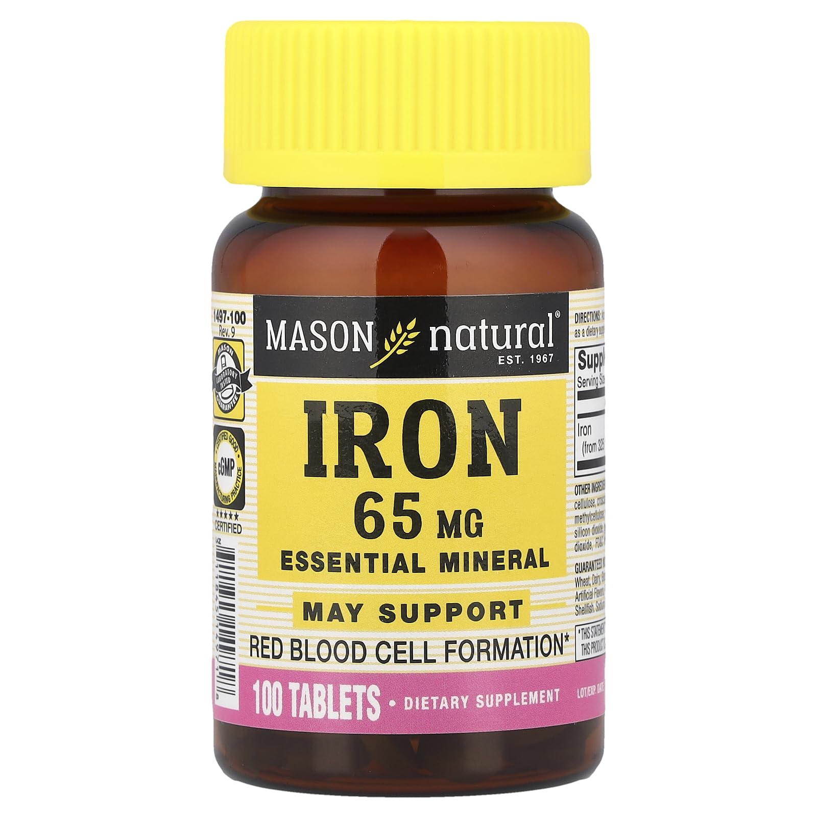Mason Natural Iron 65 mg, 100 Tablets