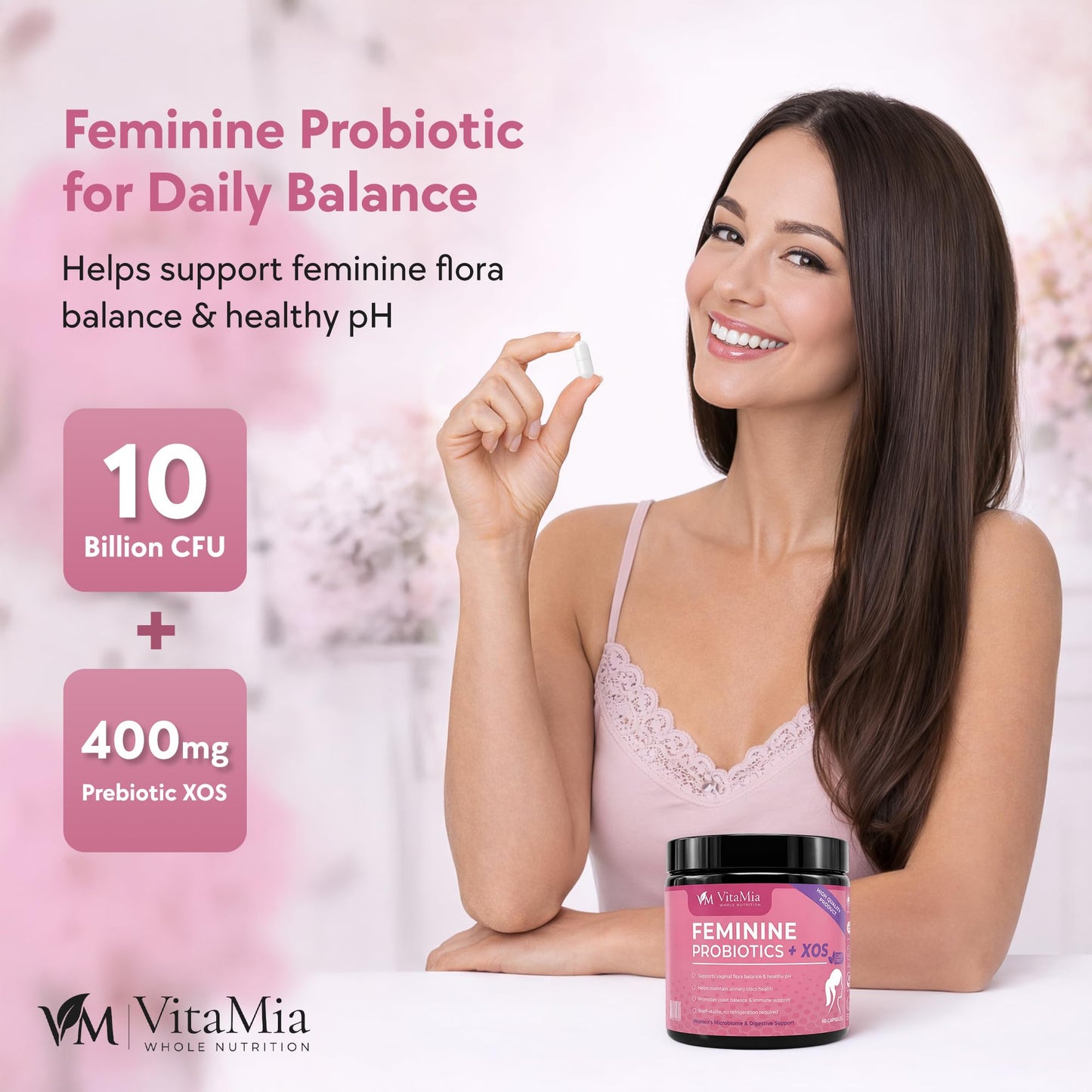 VitaMia Probiotics for Women 10 Billion CFU Daily Supplement with Prebiotic XOS - Supports Digestive Health and Overall Wellness, 60 Capsules