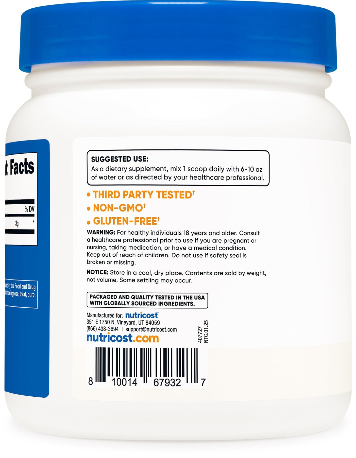 Nutricost Pure L-Citrulline (Base) Powder, 1.32 Pound