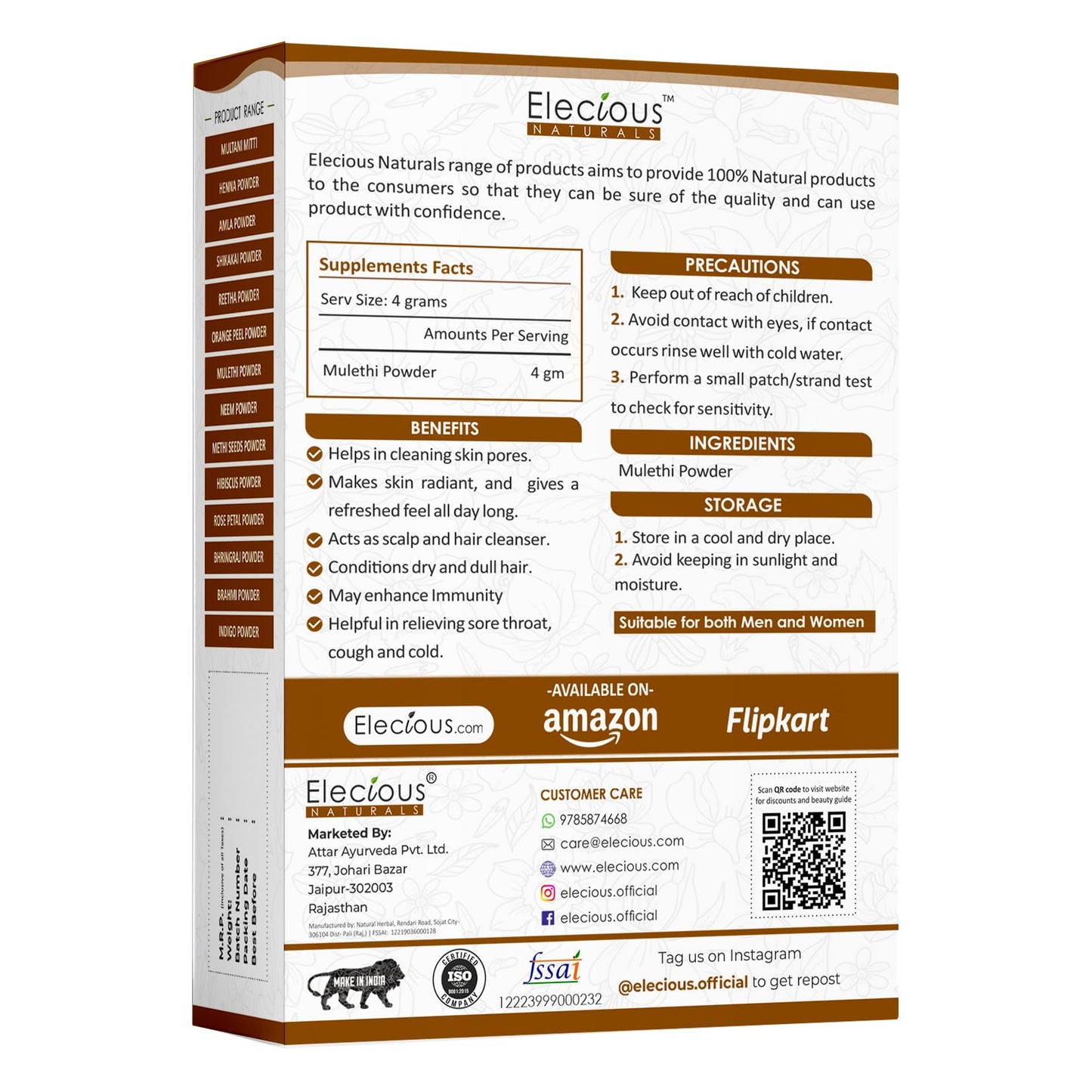 Elecious Mulethi Powder 7.05 Ounce Pack of 1