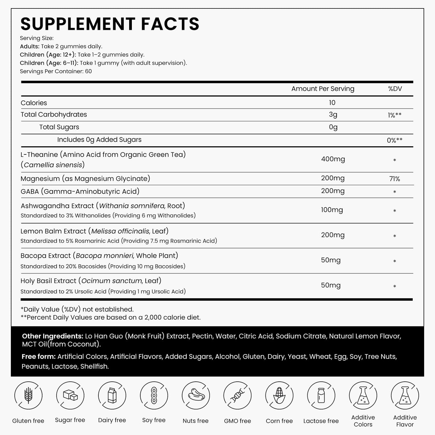 YadaVeela Stress Support Gummies for Kids & Adults, L-Theanine 400mg with Magnesium Glycinate, GABA & Ashwagandha, L-Theanine Chewable Supplement for Relaxation, Sleep, Calm & Focus, 120 Count
