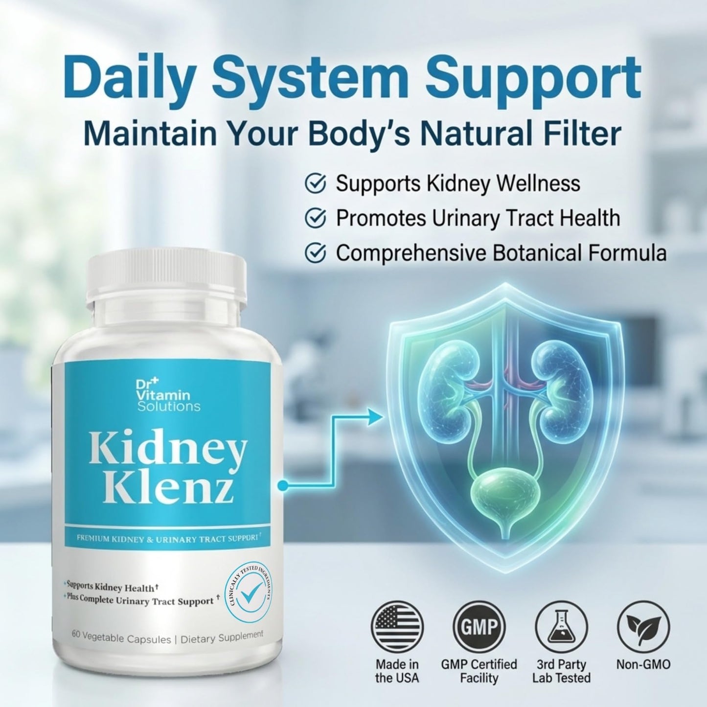 DR VITAMIN SOLUTIONS Kidney Cleanse Supplement with VitaCran Cranberry Extract – Premium Kidney & Urinary Tract Support, Non-GMO, 60 Capsules