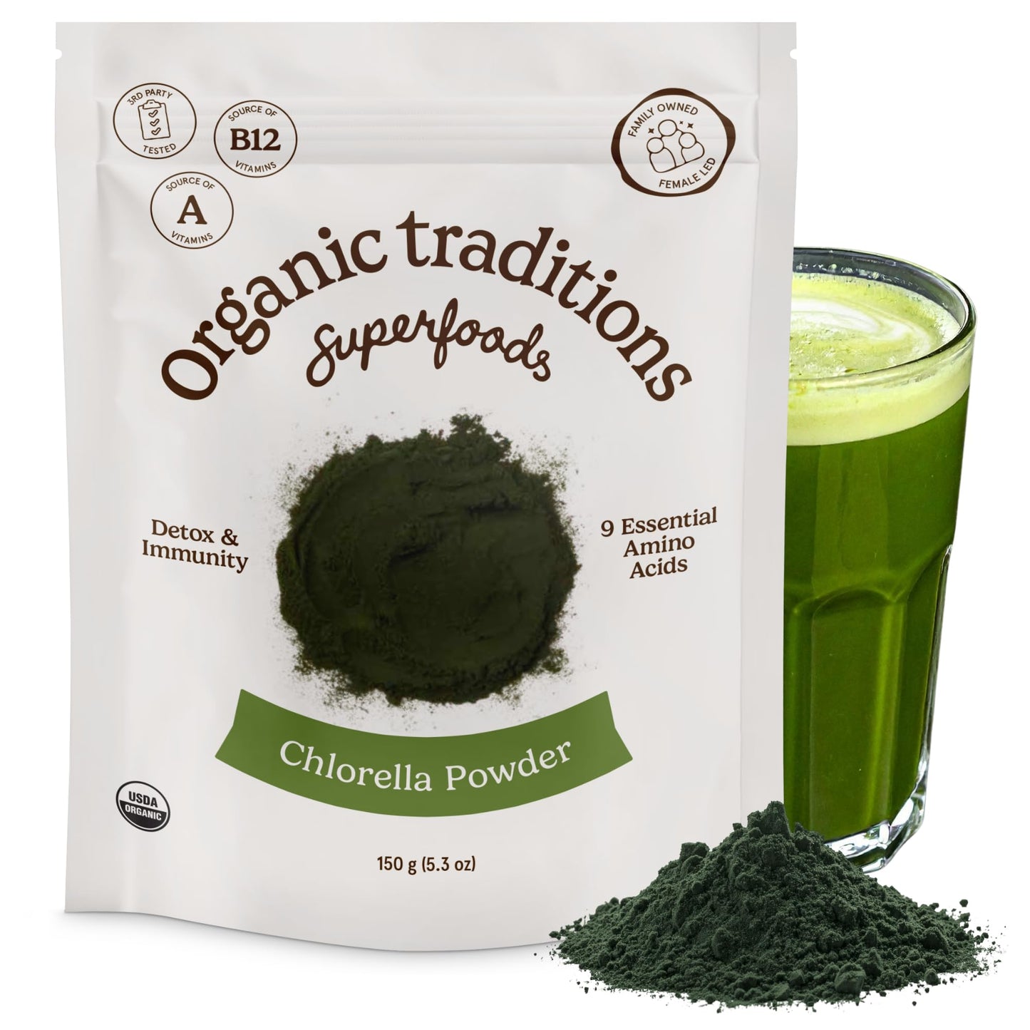 Organic Traditions Chlorella Algae Powder, Broken Cell Wall Formula, 1 Count