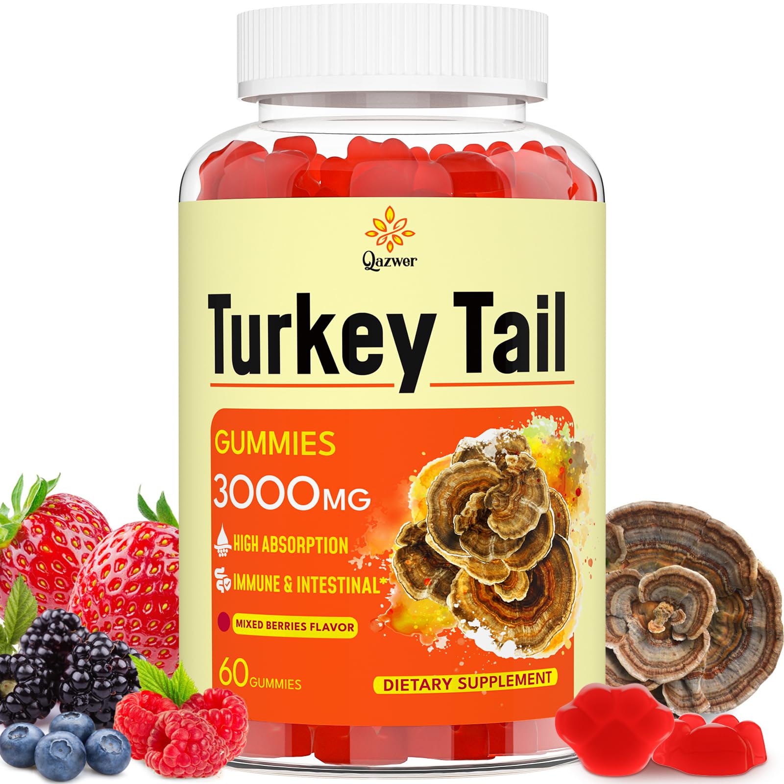 Qazwer Turkey Tail Mushroom Gummies 60 Count