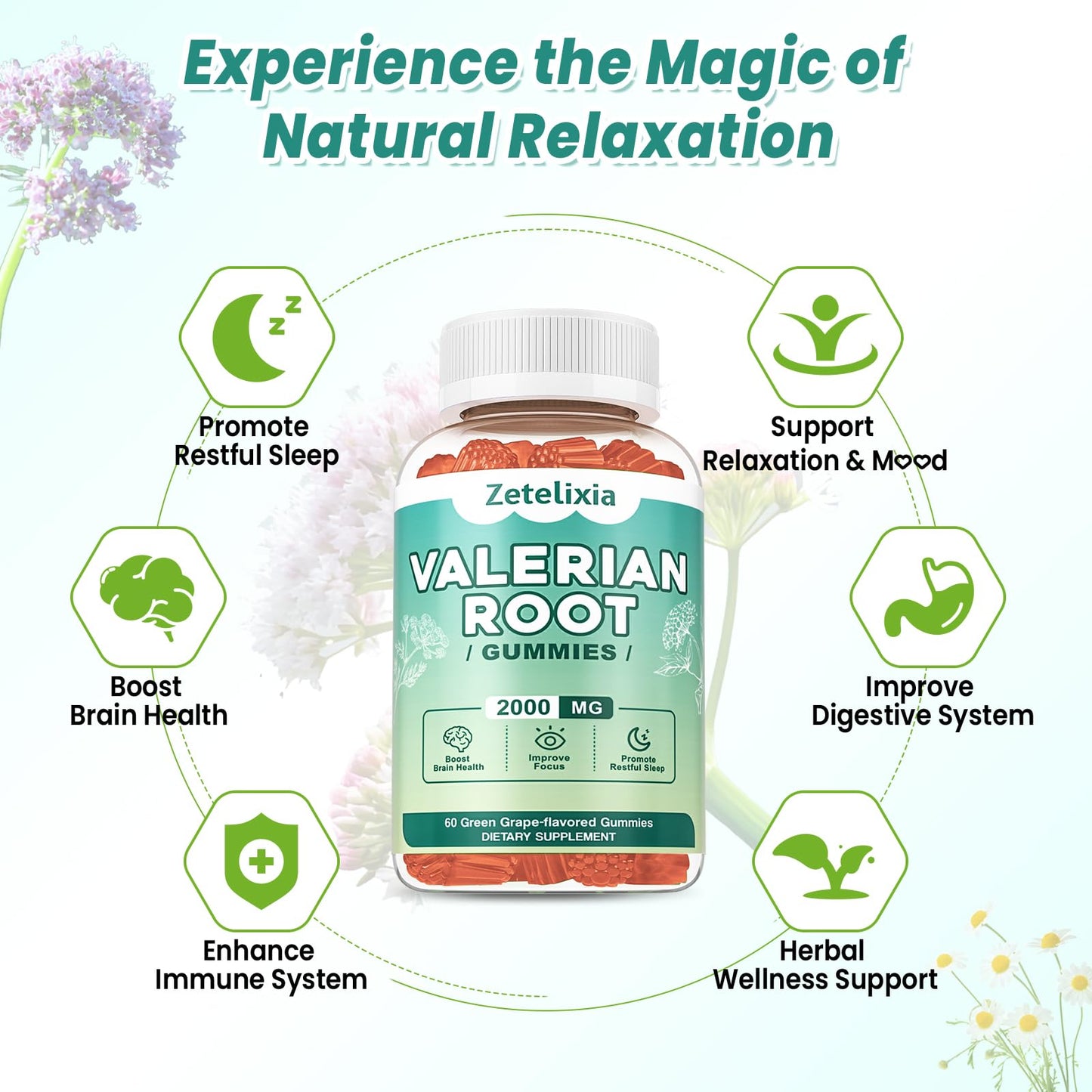 Zetelixia Organic Valerian Root Gummies, 120 Count