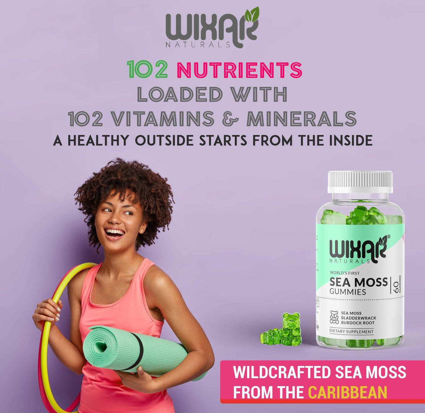 WIXAR NATURALS Sea Moss Gummies, 60 Count