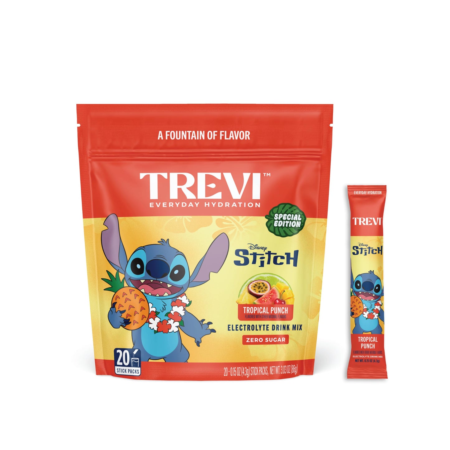 TREVI Electrolytes Powder Packets Sugar Free Hydration Tropical Punch 3.03 oz