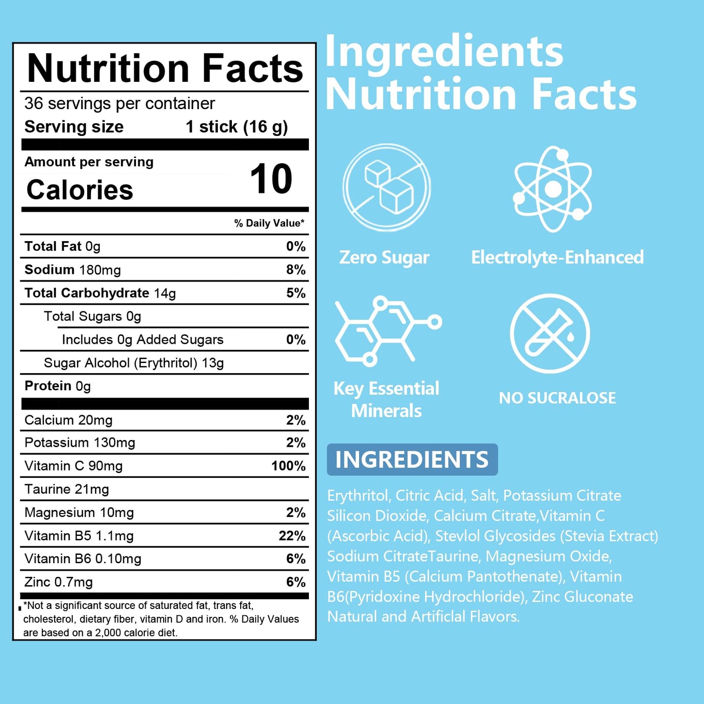 VITASUNIC Electrolyte Powder Packets, Sugar Free Lemonade, 36 Packets