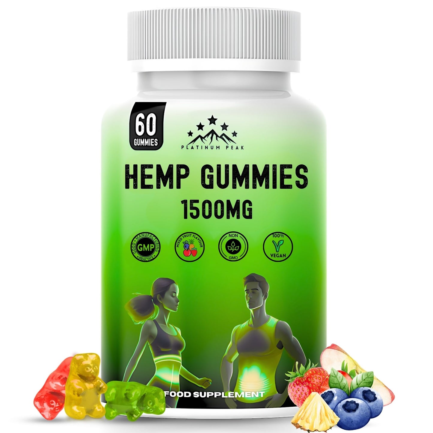 PlatinumPeak Hemp Gummies 1500mg Gummy, 60 Gummies