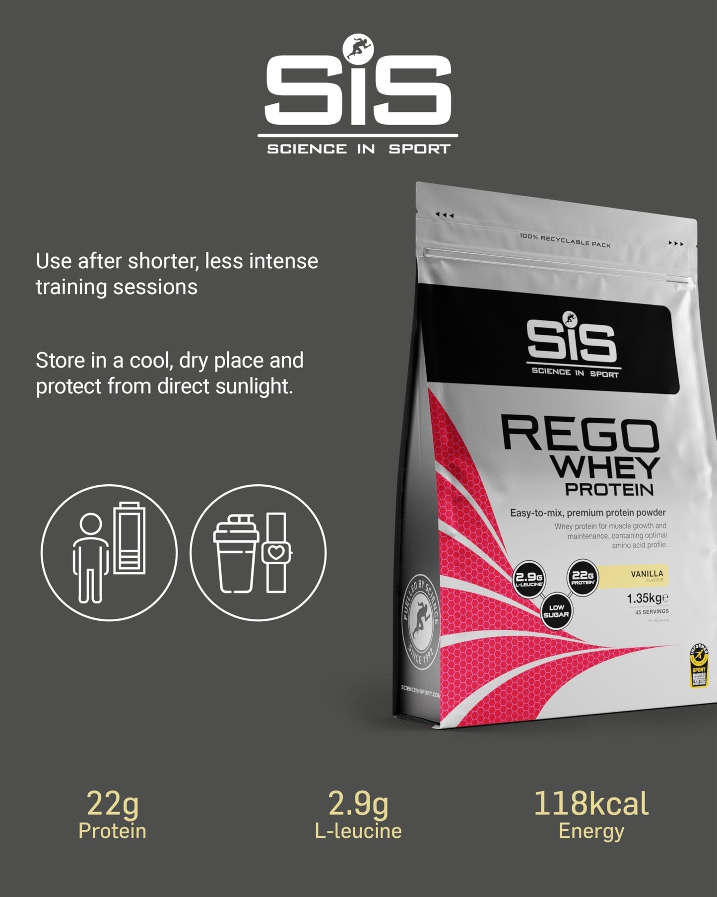 Science in Sport REGO Whey Protein Powder, 47 oz