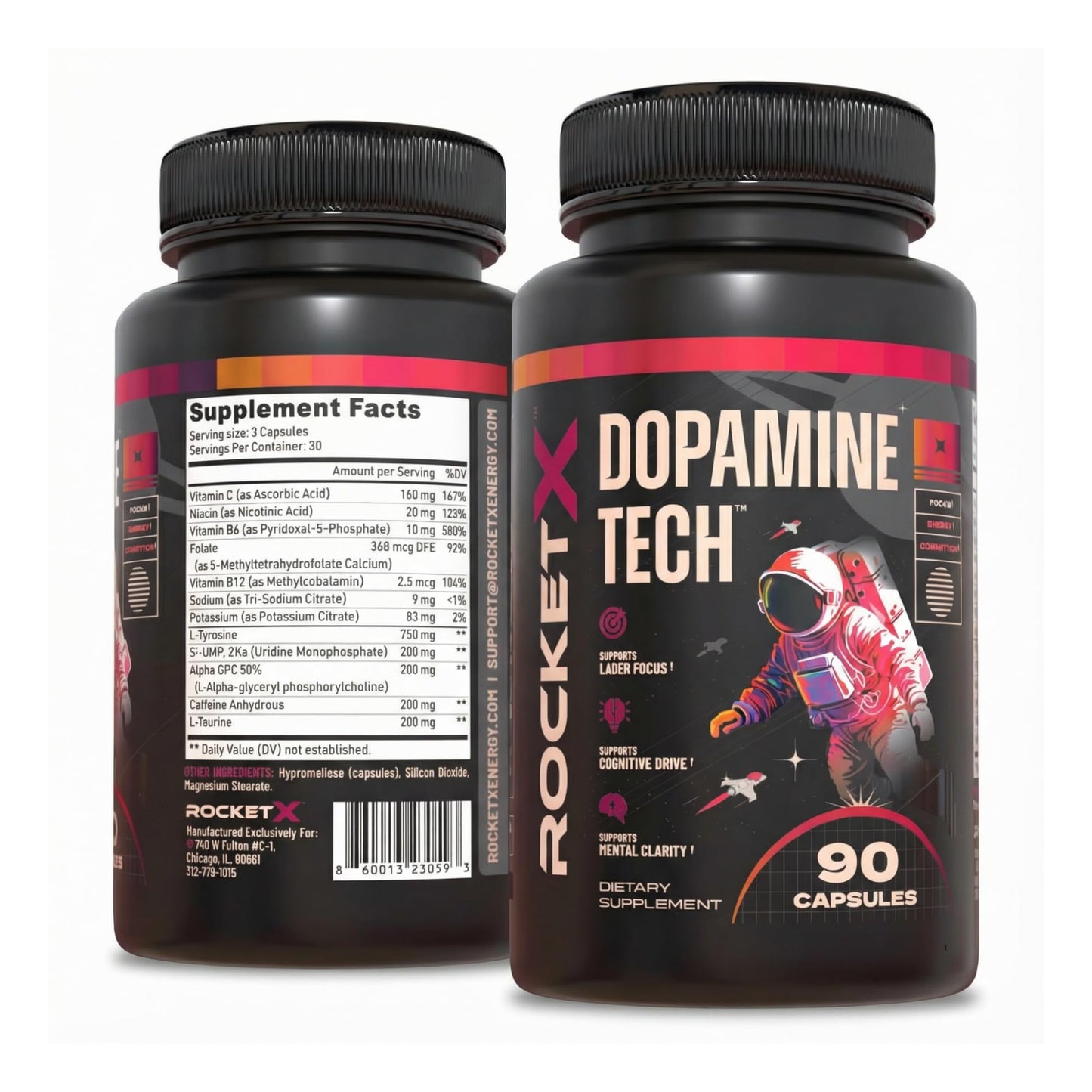 RocketX Energy Dopamine Tech Brain Food Supplement Capsule 90 Capsules