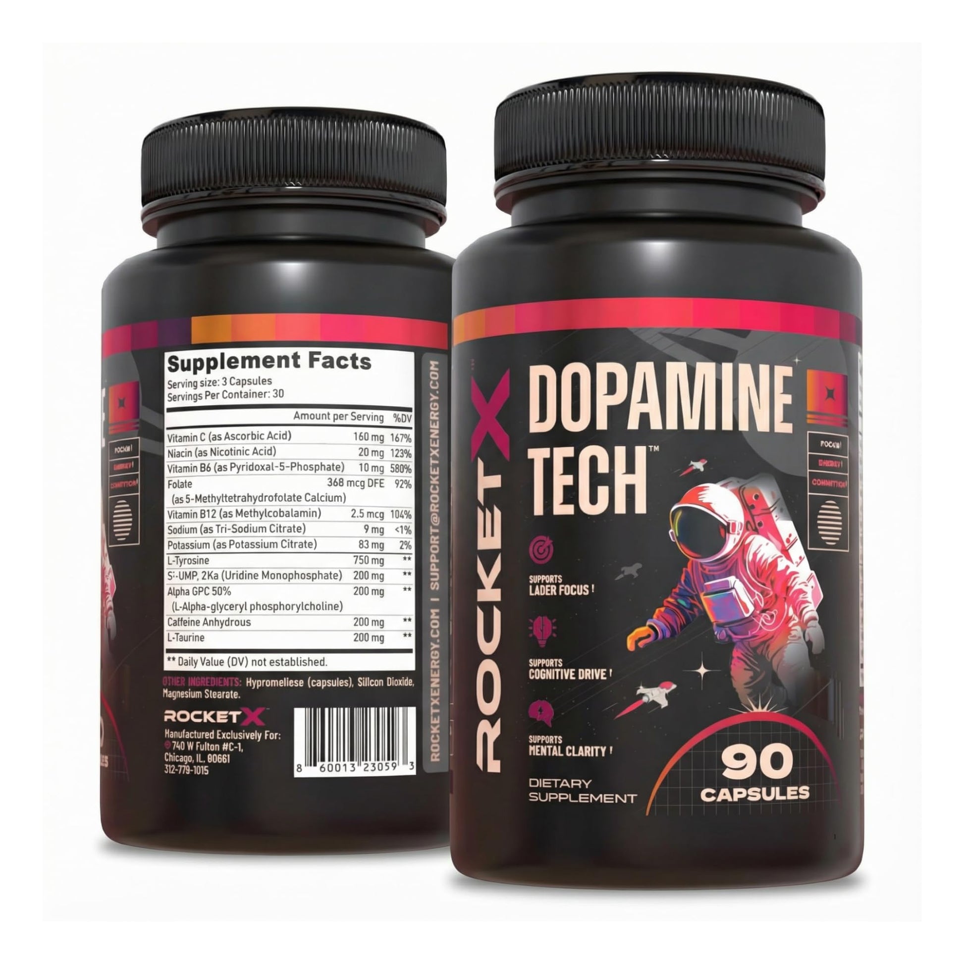 RocketX Energy Dopamine Tech Brain Food Supplement Capsule 90 Capsules