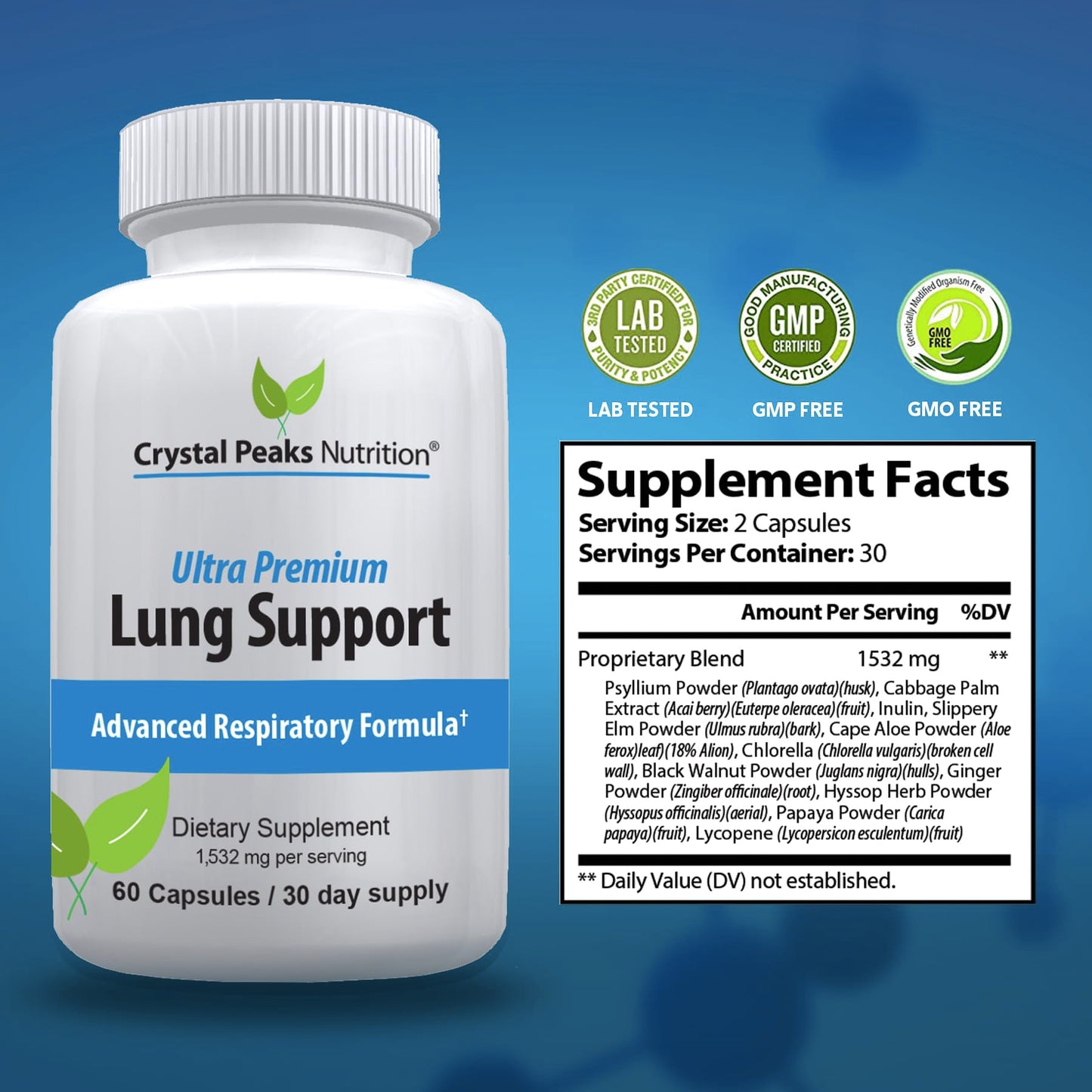 CRYSTAL PEAKS NUTRITION Lung Support Detox Supplement, 60 Capsules