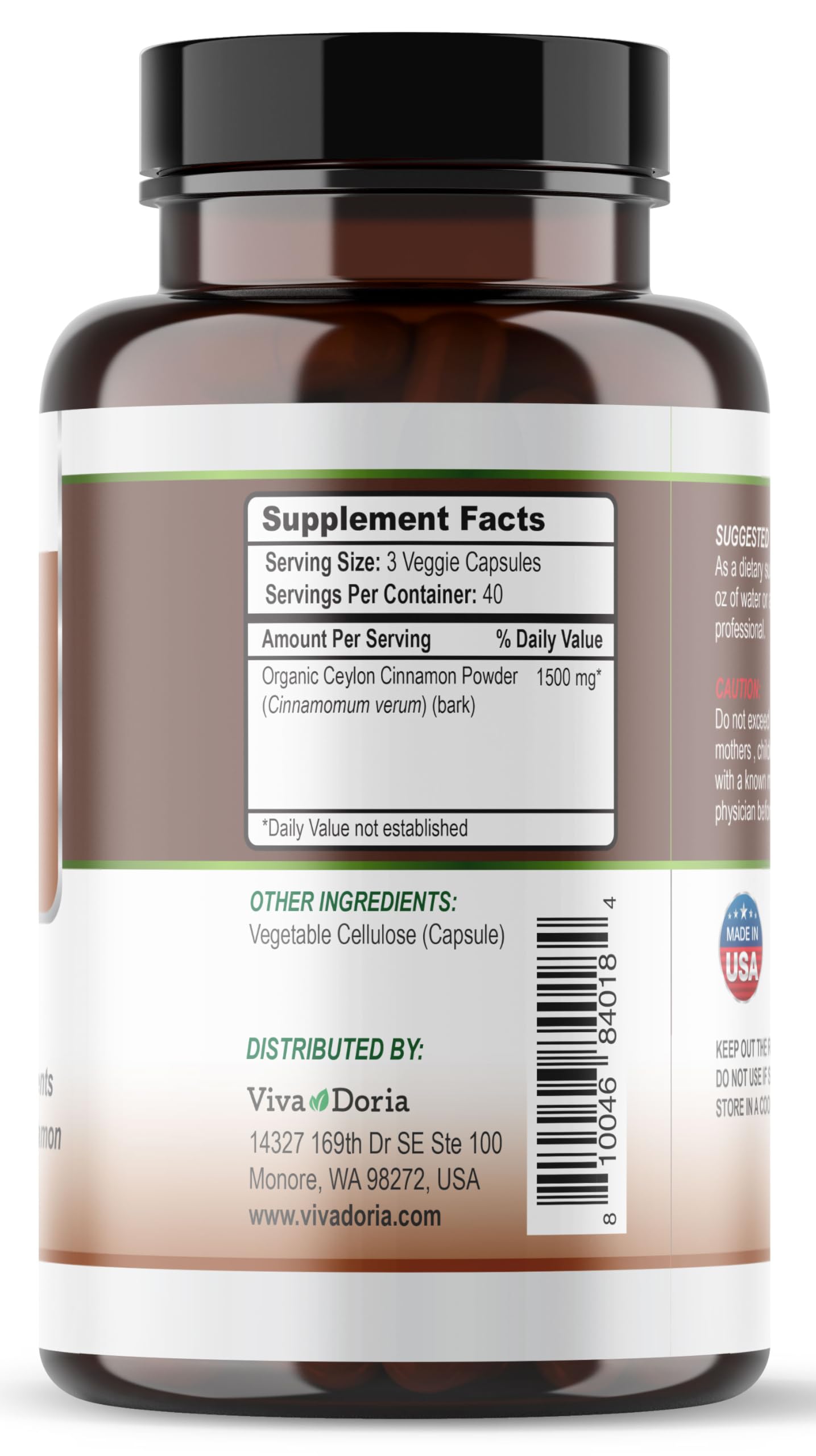 Viva Doria Ceylon Cinnamon Capsules 120 Count
