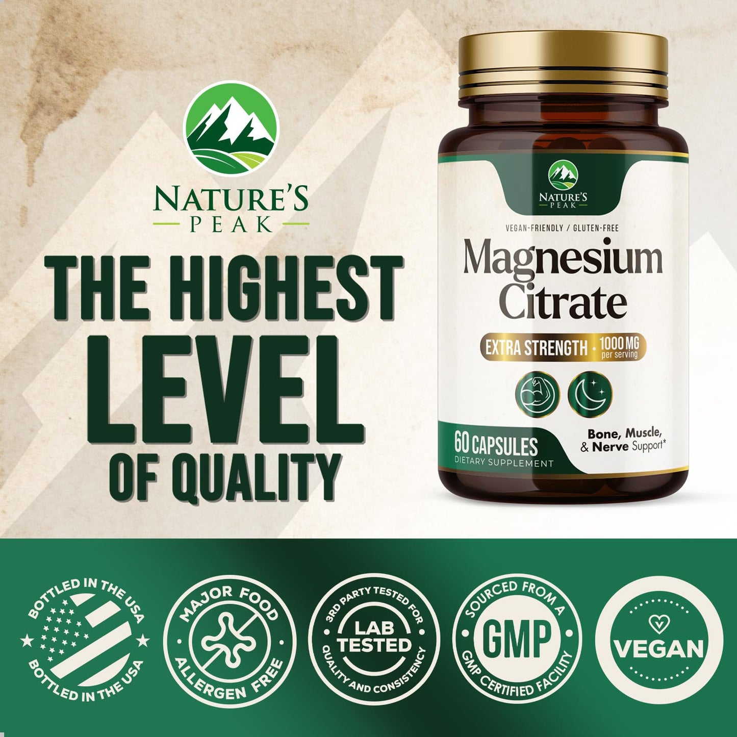 Nature's Peak Magnesium Citrate Capsules, 60 Count
