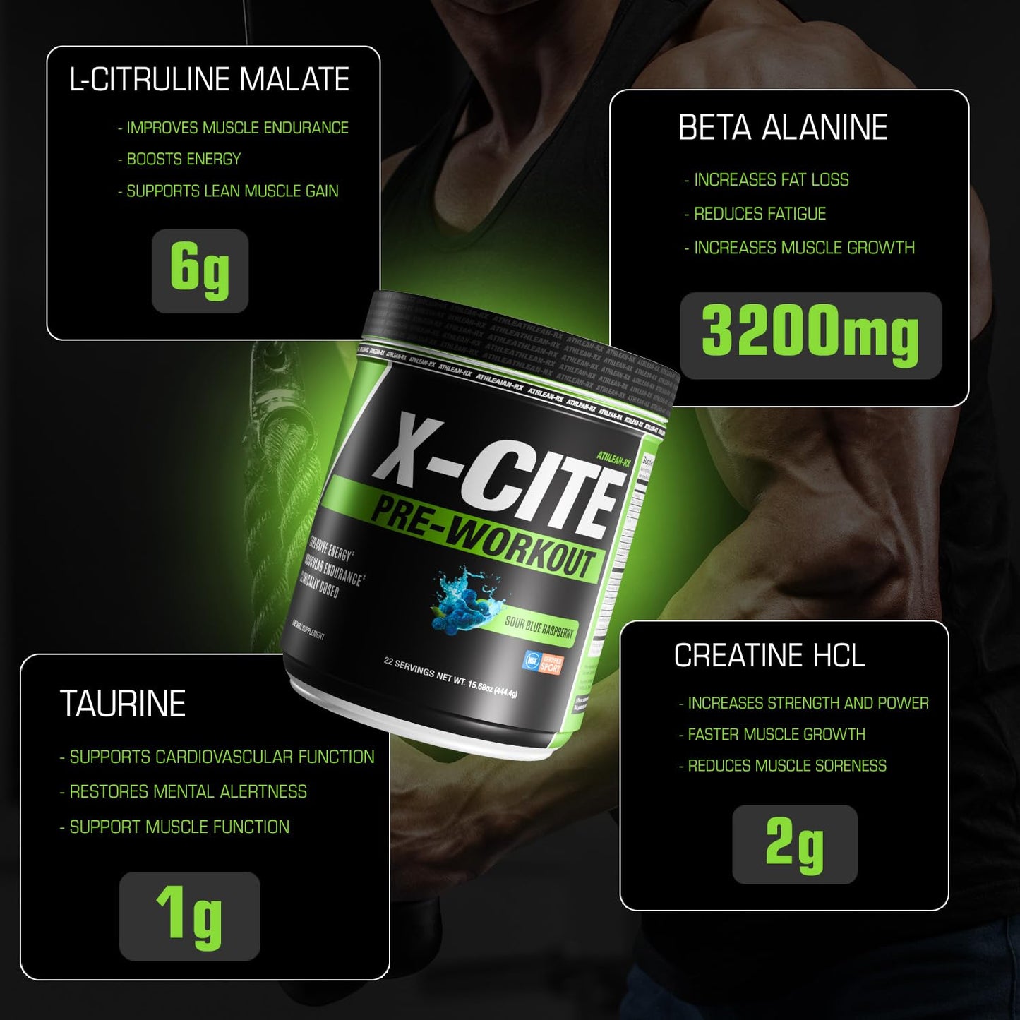 ATHLEAN-RX X-CITE Pre-Workout Powder 15.61 Ounce