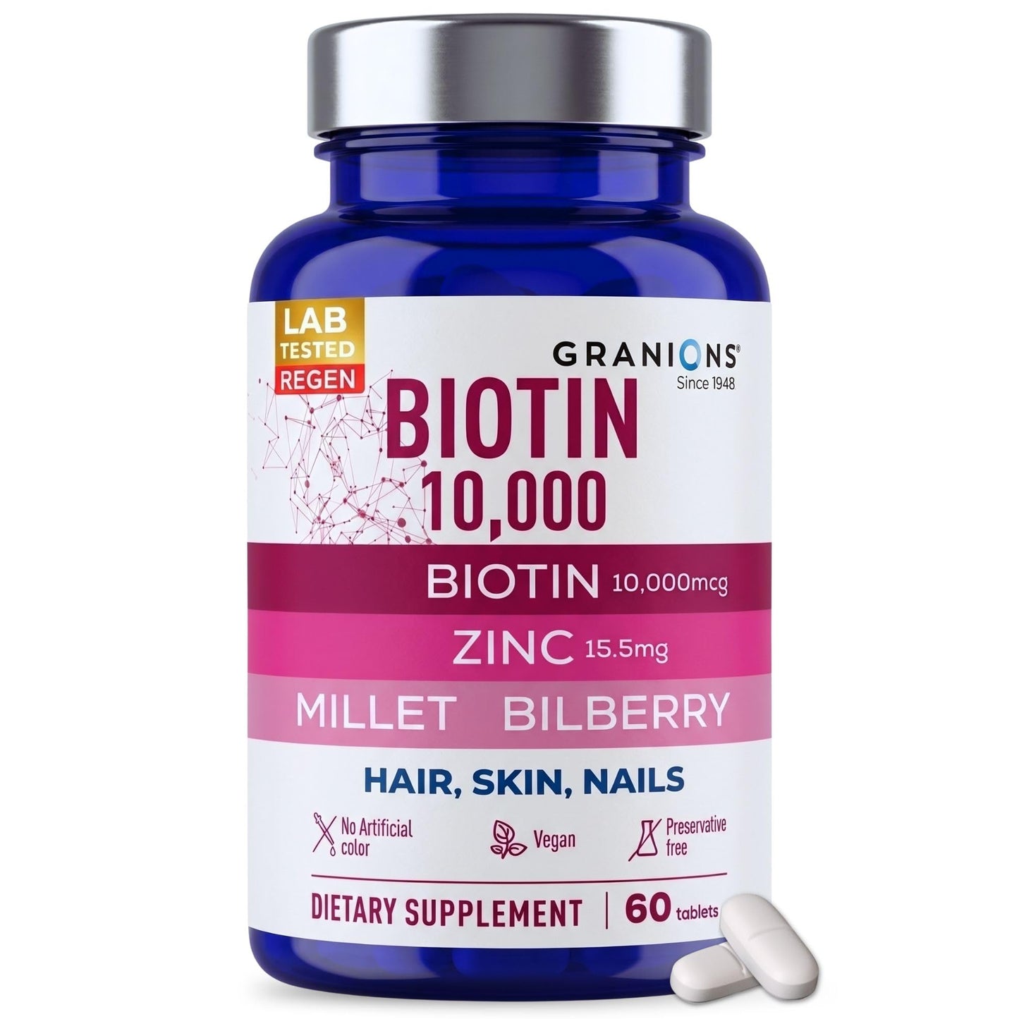 Granions Biotin 10,000 mcg Hair, Skin and Nails Tablet, 60 Tablets