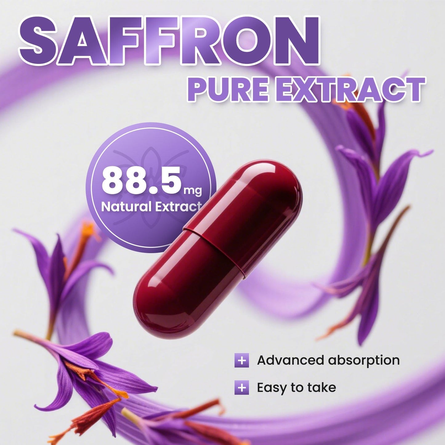 ZuriVitaNex Saffron Supplement 88.5mg Pure Saffron Extract for Mood Balance, Uplifted Mood, Vision & Immune Support, 60 Capsules