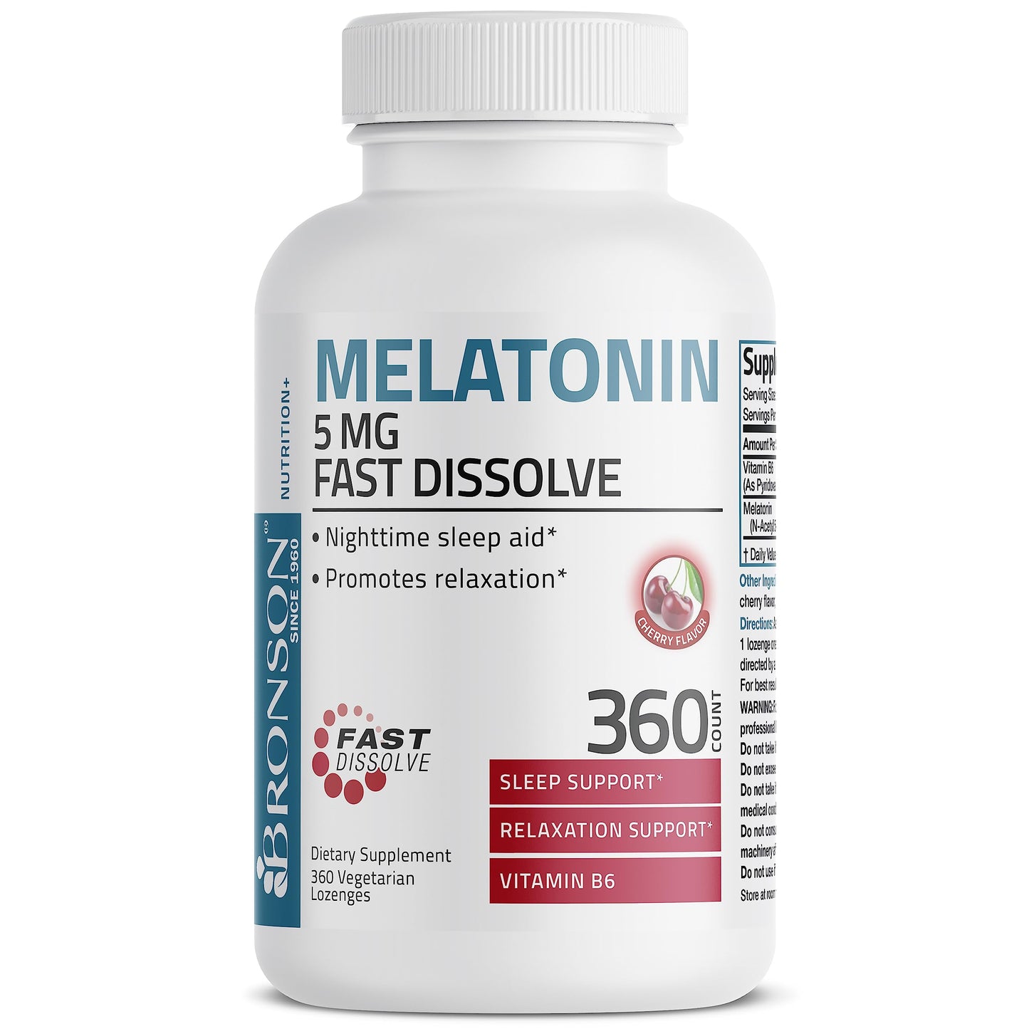 Bronson Melatonin 5mg Fast Dissolve Cherry Flavor Tablets with Vitamin B6 Nighttime Sleep Aid, 360 Tablets