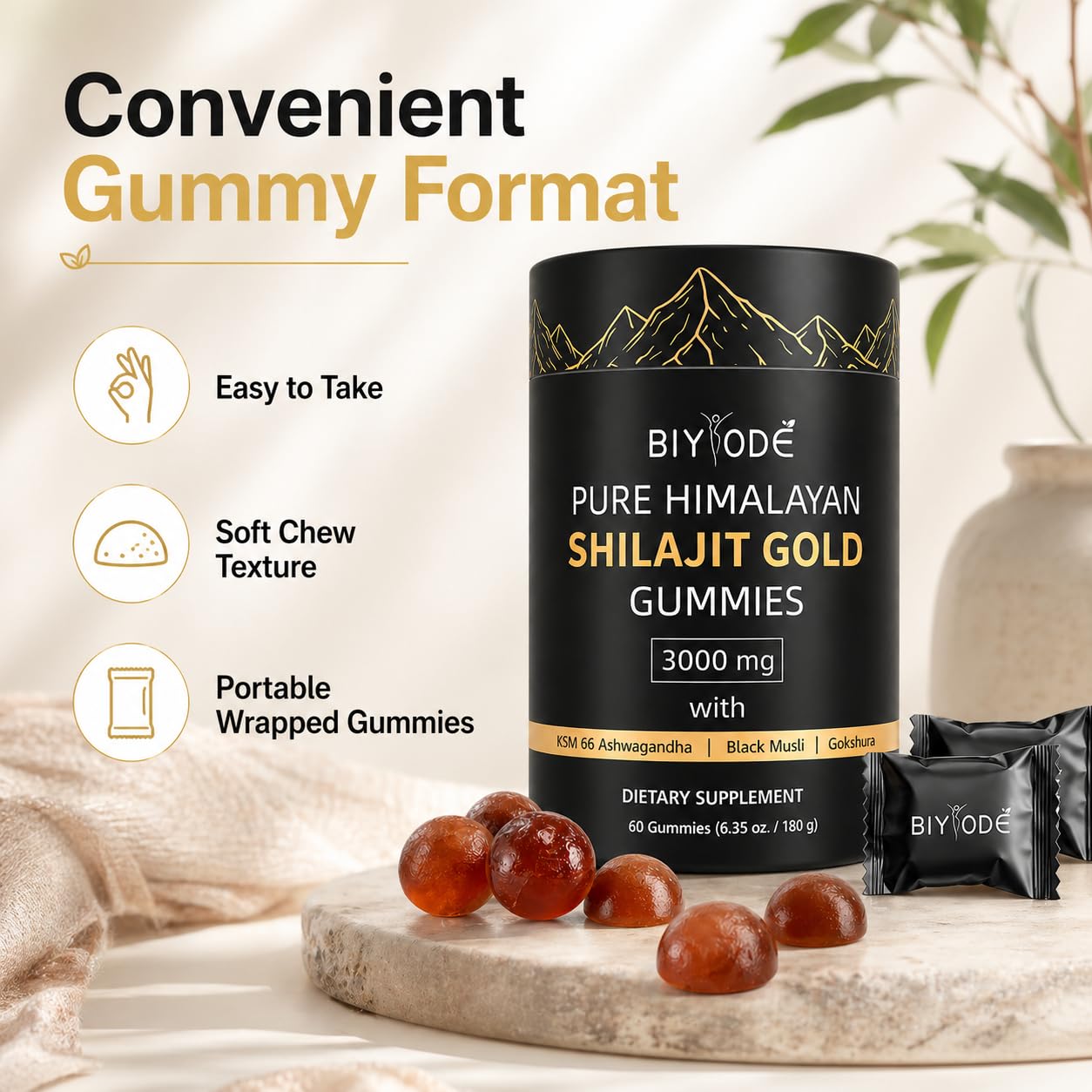 BIYODE Shilajit Gummies, 60 Gummies