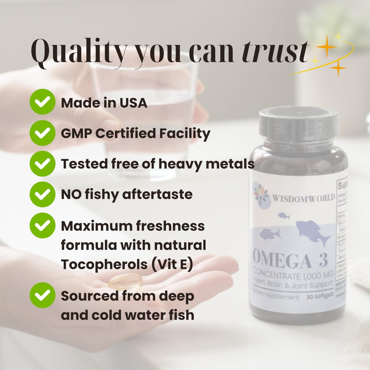 Wisdom World Omega-3 Fish Oil 1000 mg Softgels 30