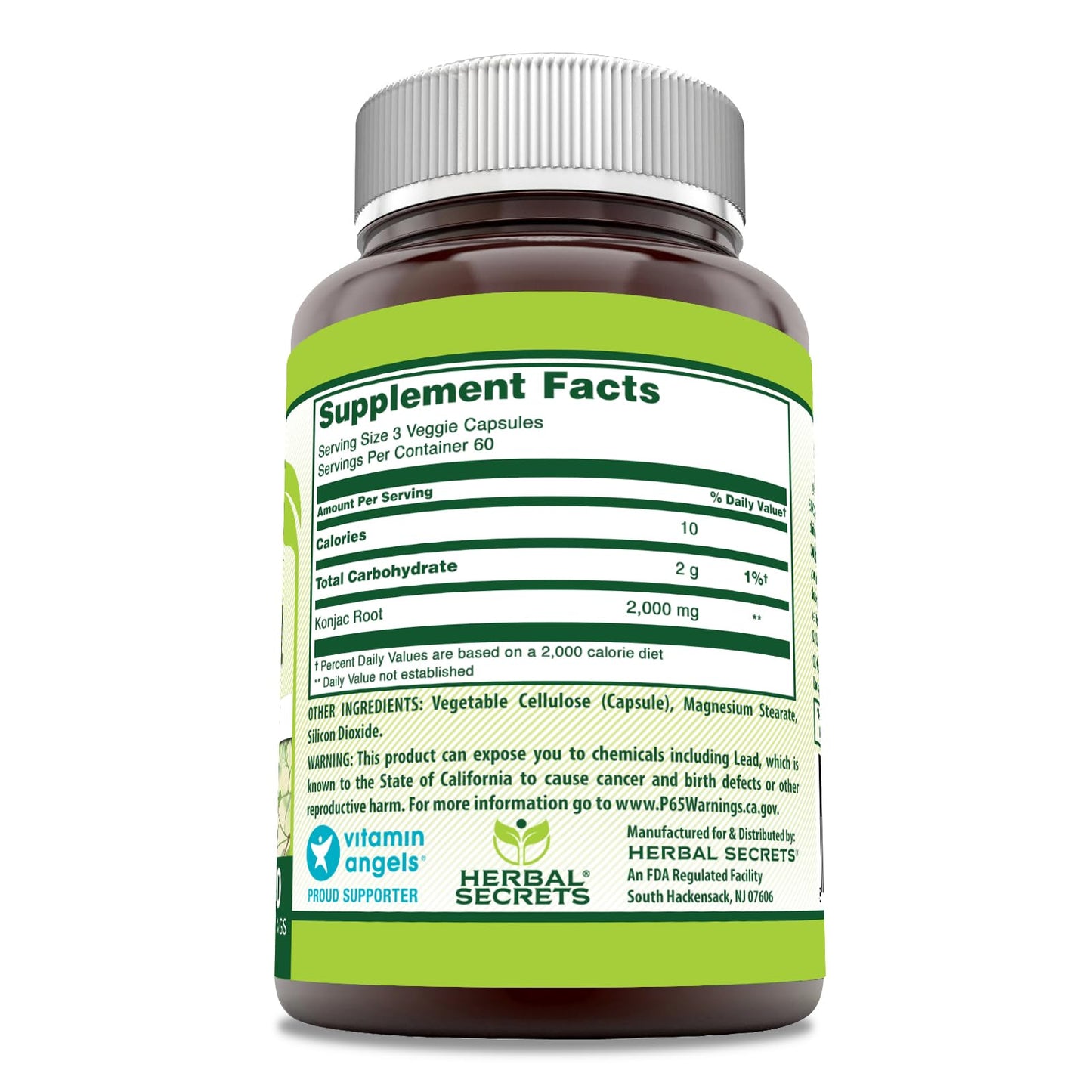 Herbal Secrets Konjac Root Supplement Veggie Capsules 180 Count