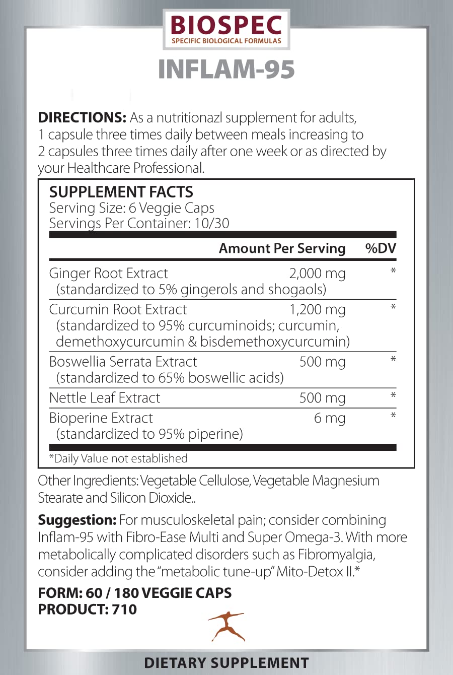 BIOSPEC NUTRITIONALS Inflam-95 - Ginger Root Extract 2,000 mg, Curcumin Root Extract, Boswellia Serrata Extract, Nettle Leaf Extract, Bioperine Capsule, 180 Count