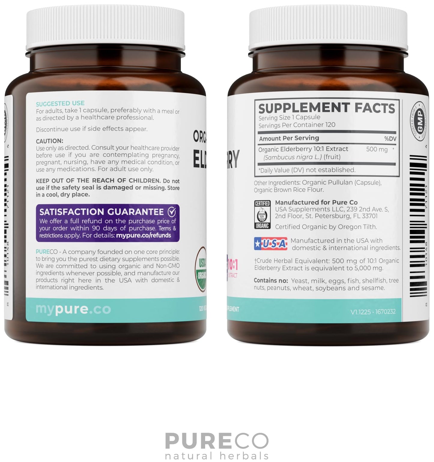 PURE CO Organic Elderberry Capsules, 120 Capsules