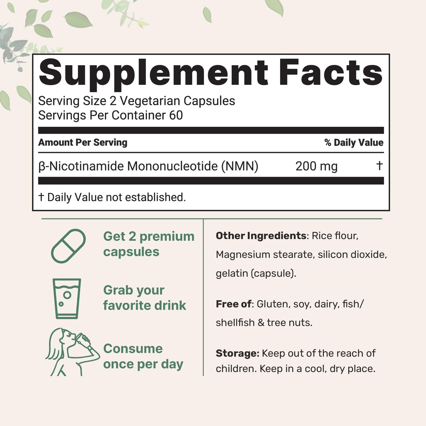 Micro Ingredients NMN 200mg Per Serving Capsules 120 Count