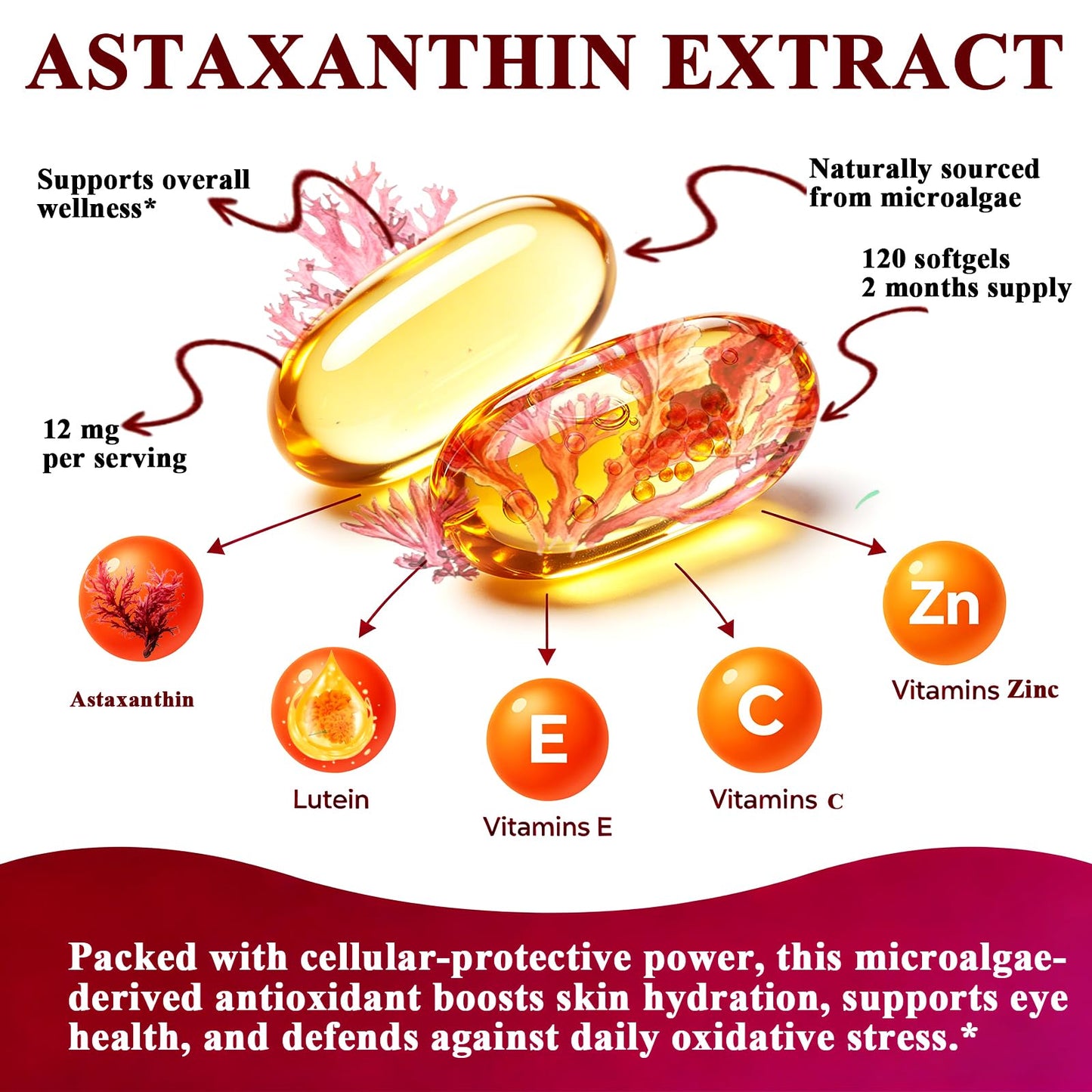 AMENQ hHEALTH Astaxanthin 12mg Softgels, 120 Count