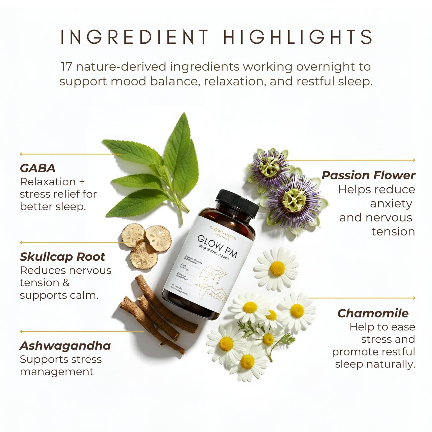 Glow Natural Wellness Glow PM - Nutritional & Herbal Sleep Supplement for Adults, 60 Capsules