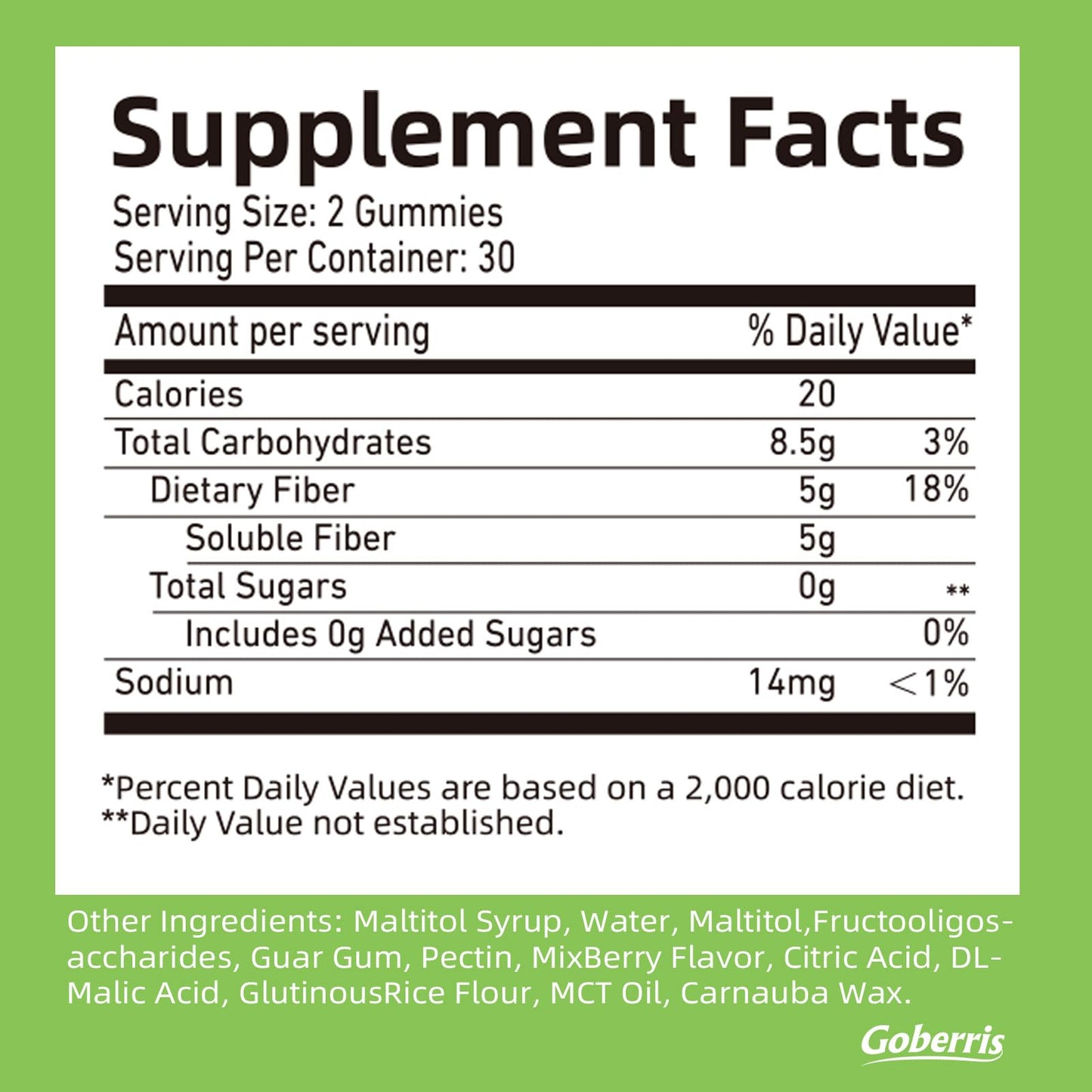 Goberris Guar Gum Fiber Gummies 60 Gummies