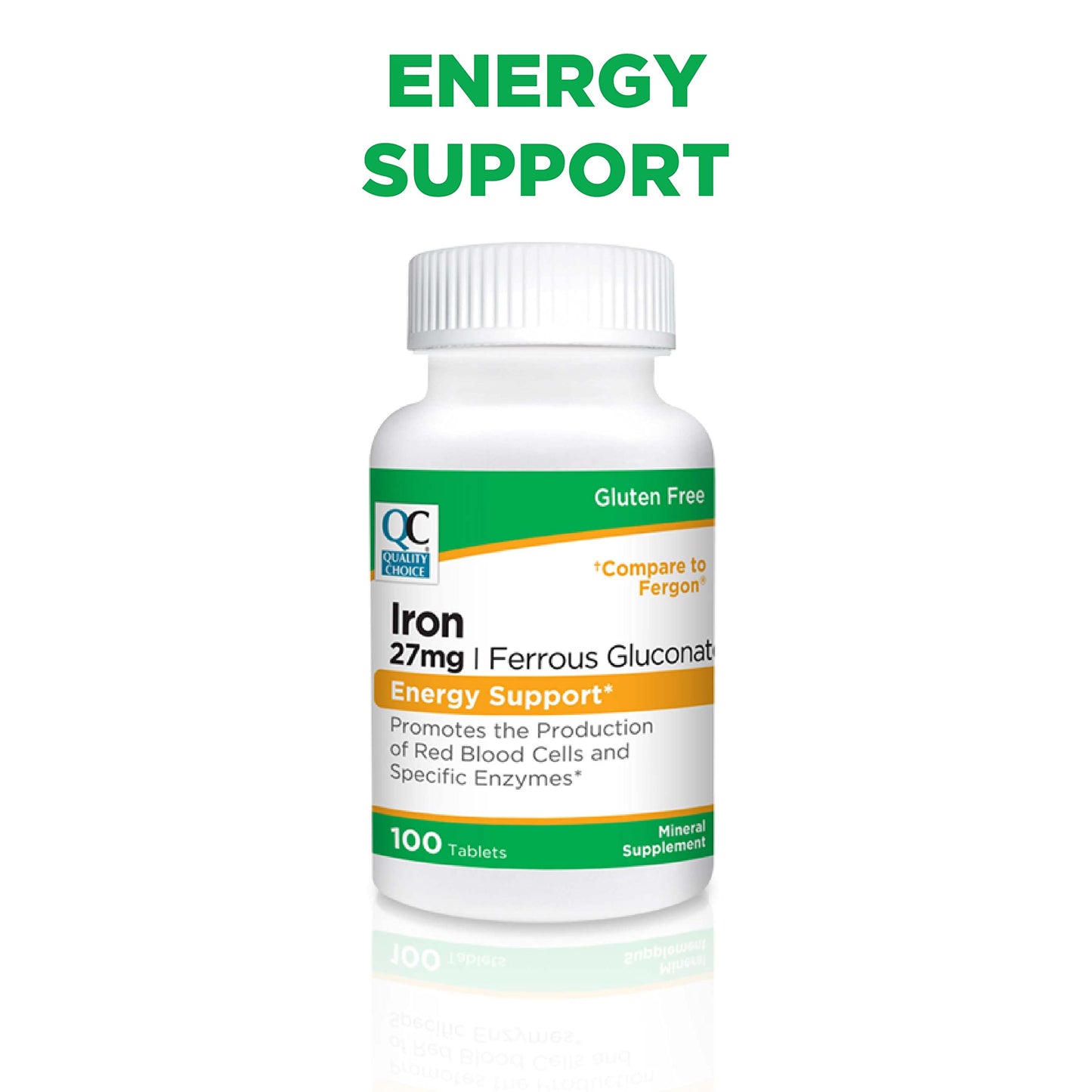 Quality Choice Energy Support Iron 27 mg Ferrous Gluconate Tablets 100 Count