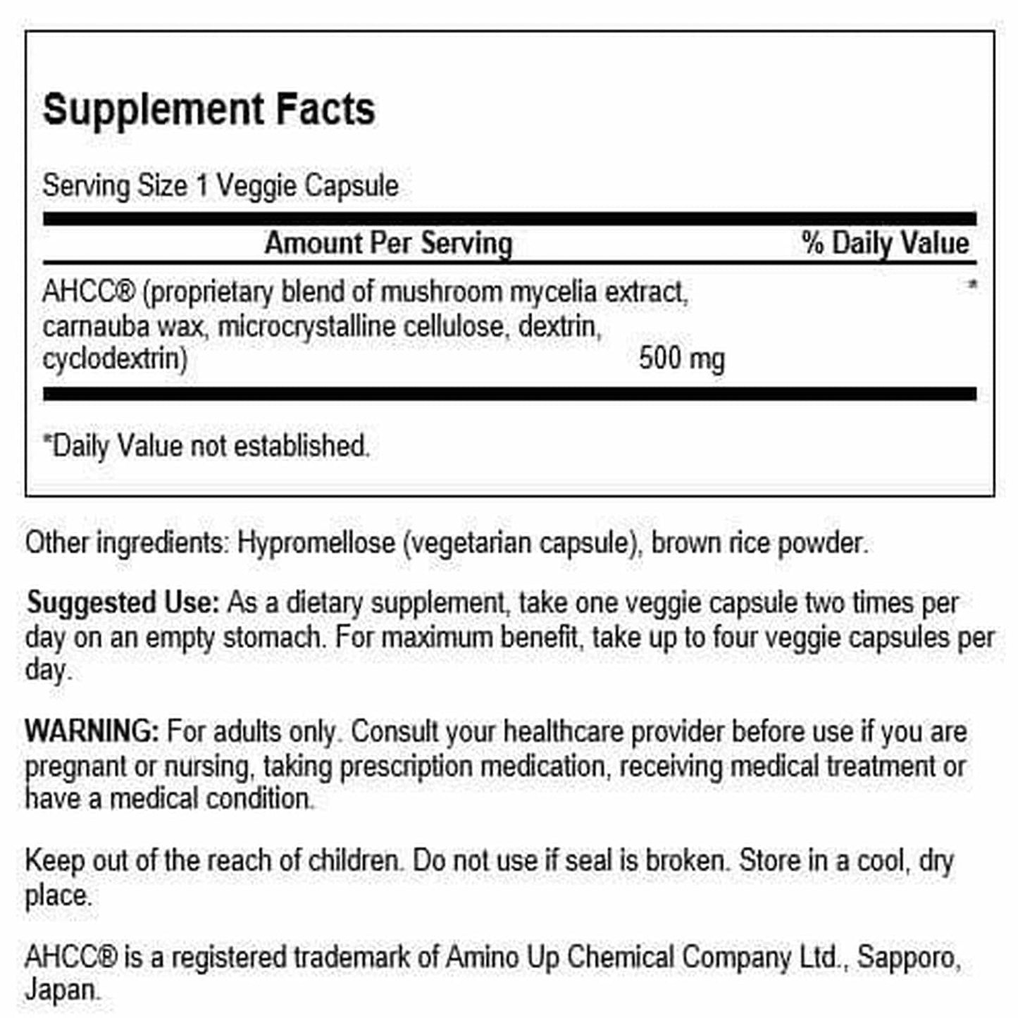 Swanson Maximum Strength AHCC Mushroom Extract Immune Support 180 Vegan Capsules