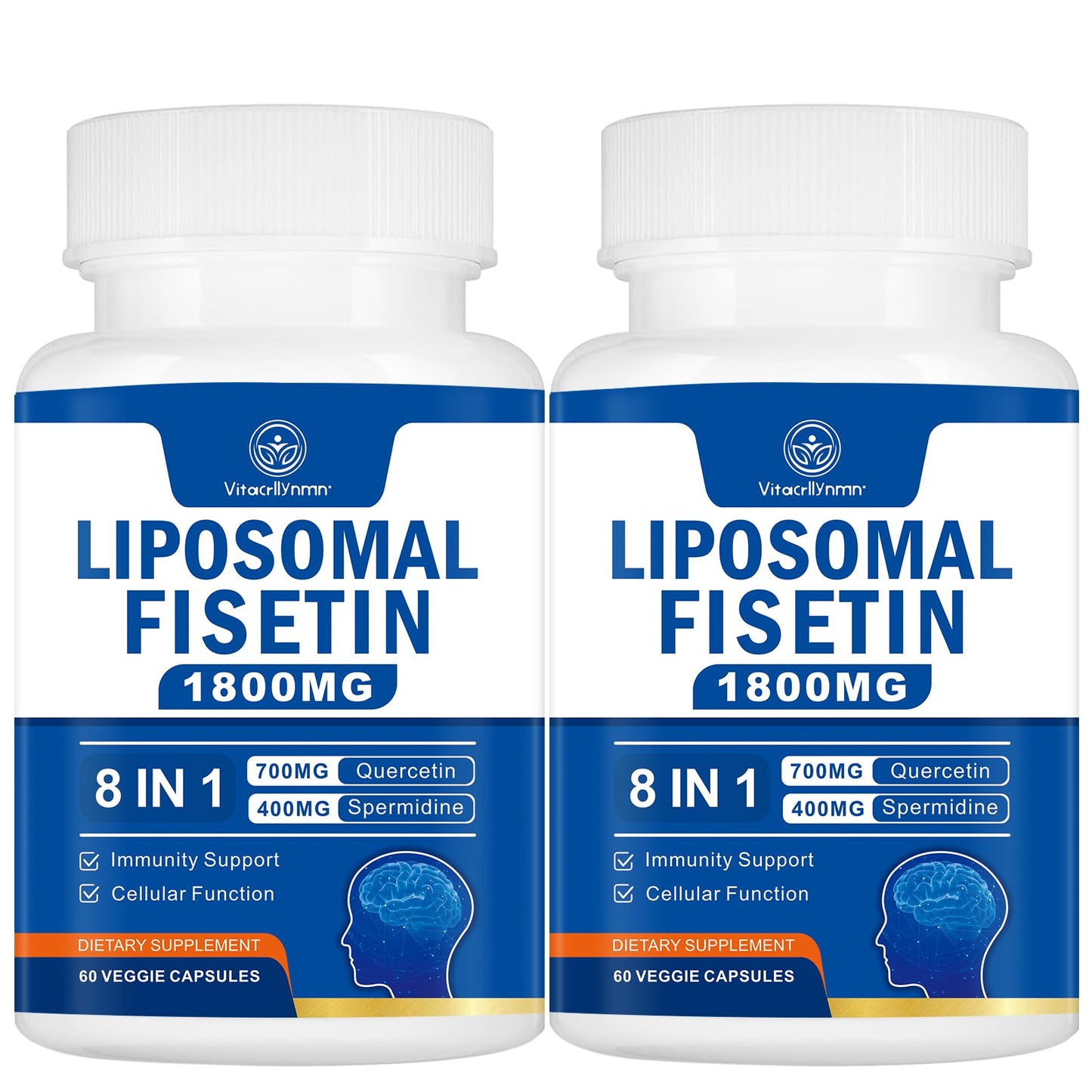 VITACRLLYNMN 1800mg Fisetin Supplement - Advanced Liposomal Delivery, 98% Pure Fisetin Antioxidant for Healthy Aging, Non-GMO Capsule, 120 Count