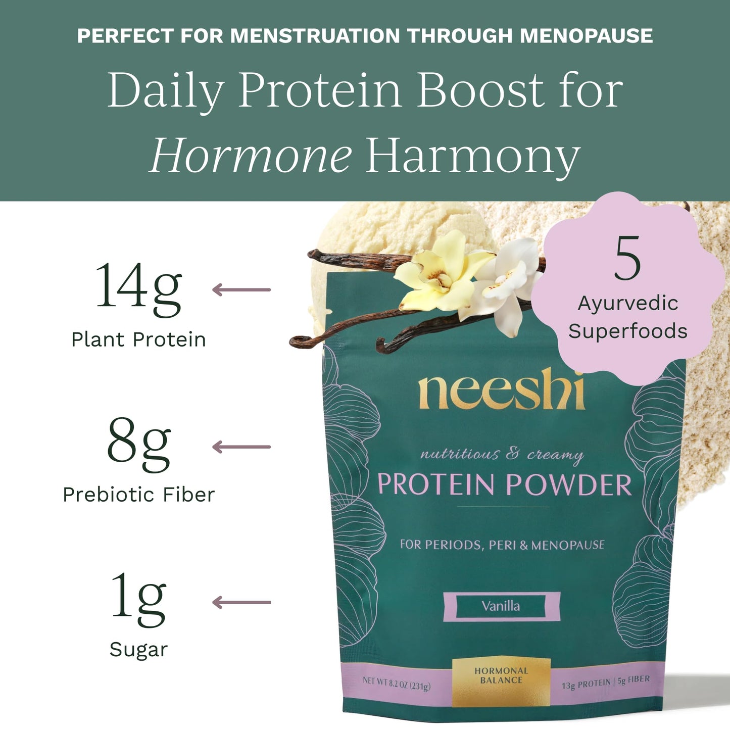 NEESHI Hormone Balancing Protein & Fiber Blend Protein Powder 9.38 oz