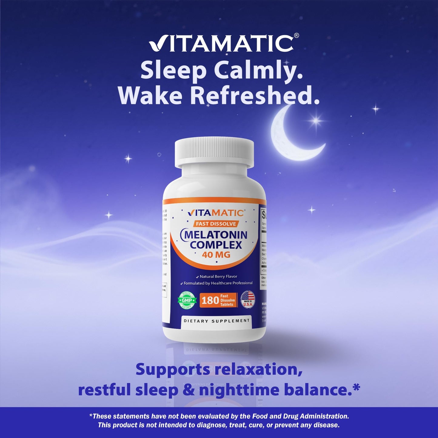 Vitamatic Melatonin Complex 40 mg Fast Dissolve Tablets, 180 Count