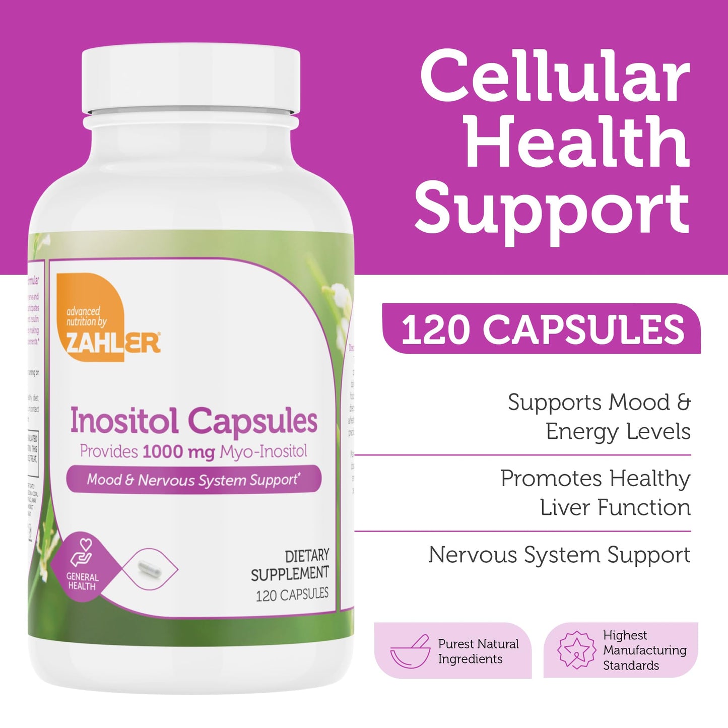 Zahler Inositol 1000mg Supplement Capsules, 120 Count