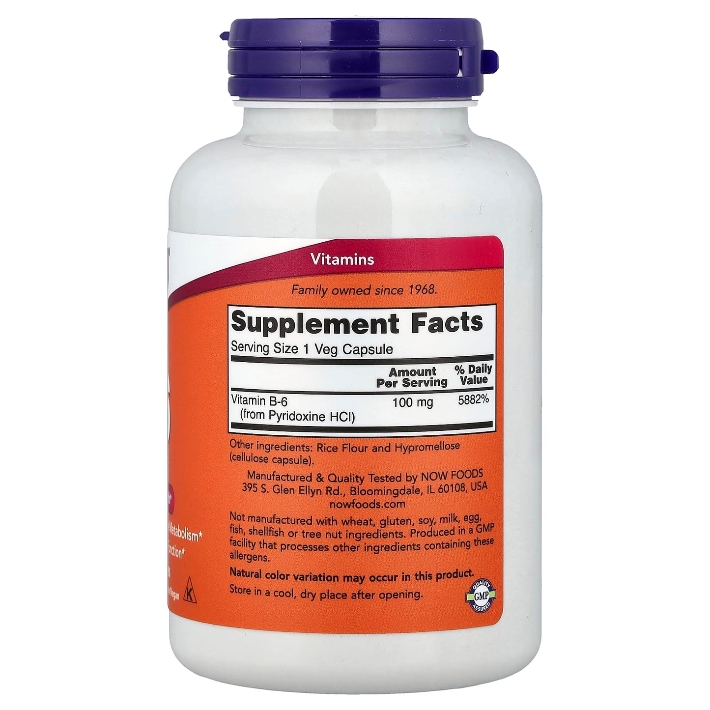 NOW Foods Vitamin B-6 100 mg Capsules, 250 Count