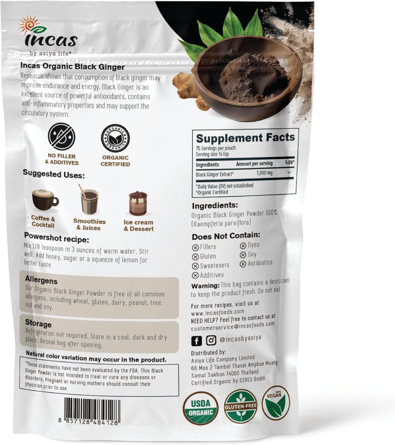 Incas by Asiya Life Thai Black Ginger Powder 2.75 Ounce