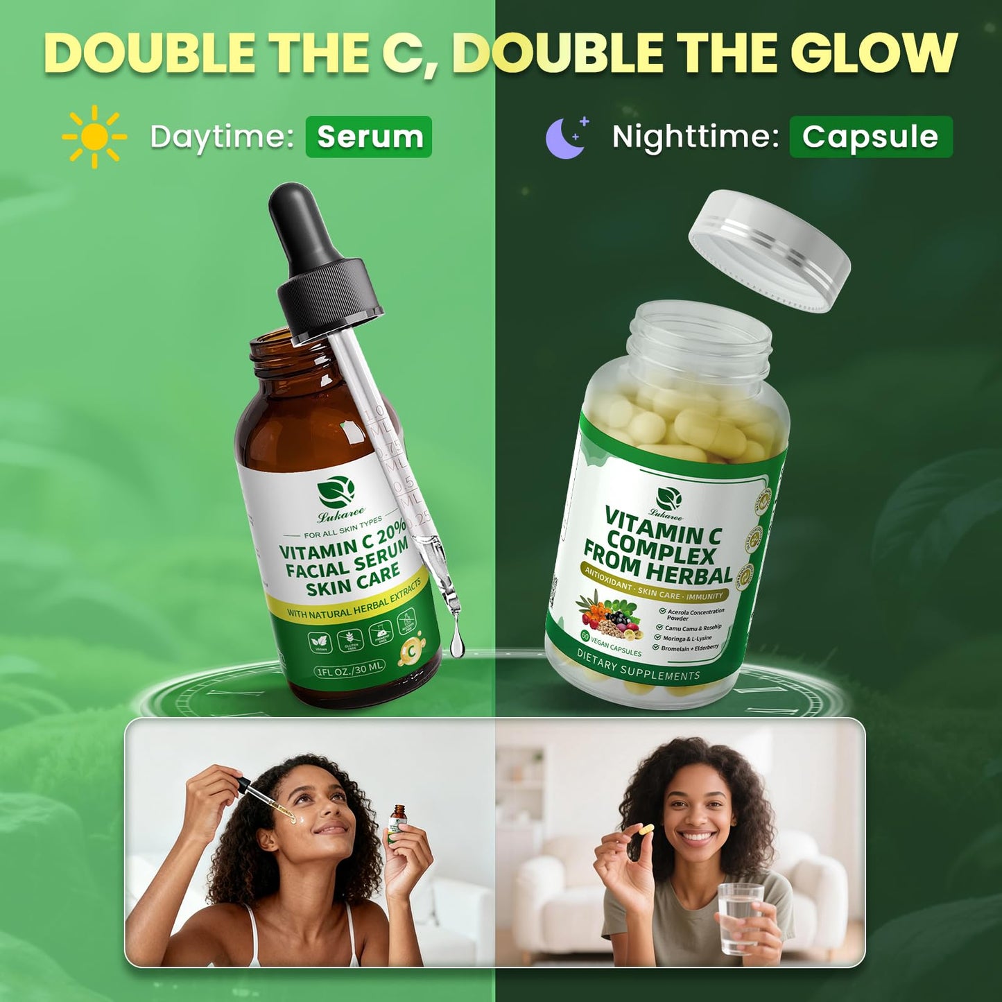 Lukaree Vitamin C Serum for Face Capsule & Facial Serum 60 Count